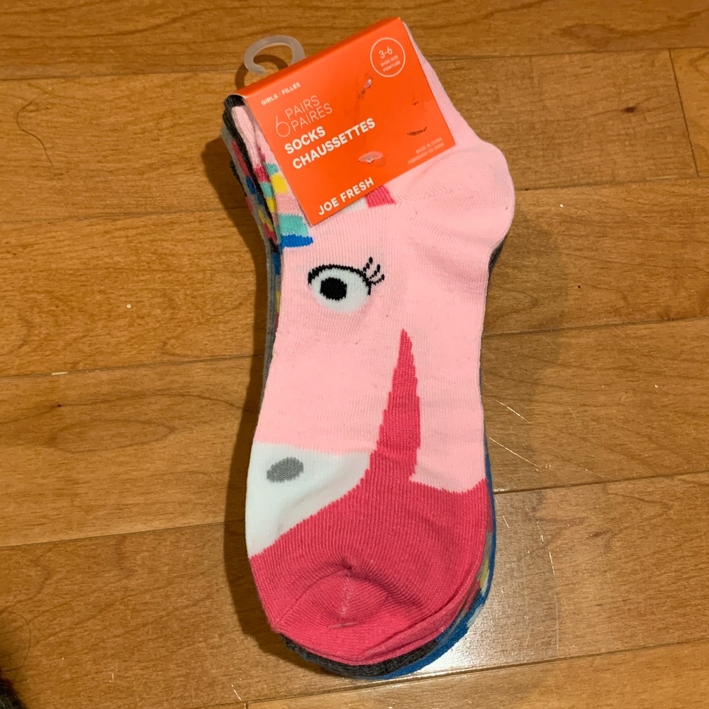 Joe Fresh Pink and White Unicorn Socks plus assorted